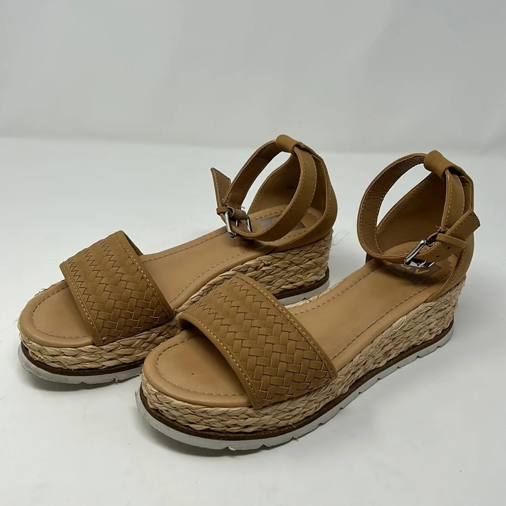 Dolce Vita Tan Leather Straw Espadrille Platform Sandals Size 8.5